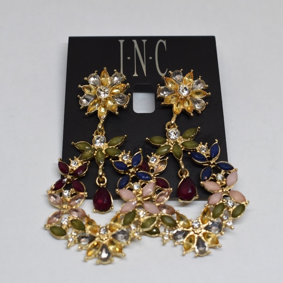 I.N.C. Gold-Tone Multi-Stone Drop Flower Earrings - Picture 1 of 3